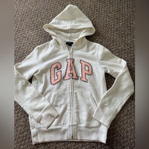 GAP Off-White Hoodie with Pink Lettering